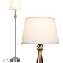 Brightech Gabriella LED Floor Lamp - Free Standing Elegant Style - Tall Pole Light for Living Room, Office Or Bedroom- Modern Upright Light with Fabric Shade - LED Bulb Included - Silver
