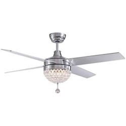 APBEAMLighting Crystal Ceiling Fan Light Modern Chrome Chandelier 4 Reversible Wood Blades with Remote Control LED for Dining Room Bedroom 48.8 Inches