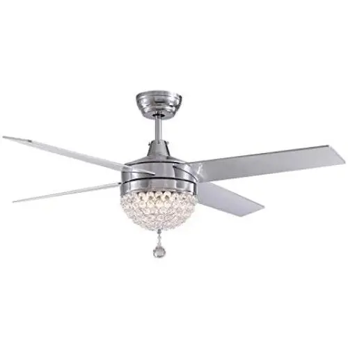 APBEAMLighting Crystal Ceiling Fan Light Modern Chrome Chandelier 4 Reversible Wood Blades with Remote Control LED for Dining Room Bedroom 48.8 Inches