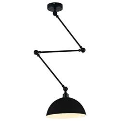 Vintage Ceiling Lights, CraftThink Extendable Nordic Retro E26 Lamp Light Bowl Lampshade Ceiling Lamp Hanging Lamp Pendant Lamp for Living Room/Kitchen/Office (Balck)