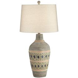 Desert Mesa Rustic Table Lamp Southwest Style Pattern Oatmeal Fabric Drum Shade for Living Room Bedroom Bedside Nightstand Office Family - John Timberland