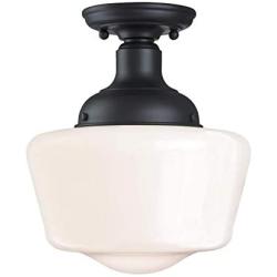 Westinghouse Lighting 6578300 Scholar 9 inch Vintage One-Light Semi-Flush Mount Outdoor Ceiling Light Fixture Textured Black Finish, White Opal Glass