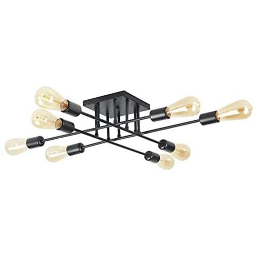 Lampundit Sputnik Chandelier 8 Lights Semi Flush Mount Ceiling Light Black Modern Industrial Style Lighting Fixture for Dining Room Living Room Kitchen Bedroom