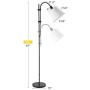 CO-Z Floor Task Lamp with Gooseneck Adjustable, Modern Standing Reading Lamps with White Fabric Shade, 64 Black Floor Lamp for Living Room Bedroom Reading Office Farmhouse Dorm.