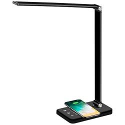 Multifunctional LED Desk Lamp with Wireless Charger, USB Charging Port, 5 Lighting Modes,5 Brightness Levels, Sensitive Control, 30/61 min Auto Timer, Eye-Caring Office Lamp with Adapter