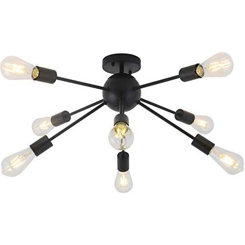 8-Light Black Sputnik Light Fixture, Semi Flush Mount Ceiling Light Fixture, Sputnik Chandelier, Modern Ceiling Light for Kitchen Living Room Dining Room Bedroom Hallway Foyer