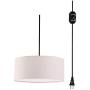 ANYE 15ft Plug-in UL On/Off Dimmer Switch Cord 1-Light Woven White Burlap Linen Drum Shade Cafe Lights for Dining Room Cafe Restaurant Bulbs Not Included　TB0945-4.5M