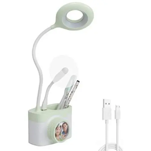 Desk Lamp Kids with Small Fan LED Cute Reading Student Study Battery Operated USB Rechargeable Computer Dimmable Eye-Caring Lamp for Home Office Dorm Bedroom, Flexible Gooseneck, Gift(Green)