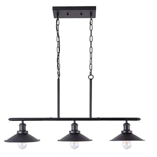 Wellmet 3 Lights Modern Pendant Lighting for Kitchen Island, Farmhouse Chandelier Dining Room Lighting Fixtures Hanging with Brushed Nickel Finish,Chandeliers Height Adjustable for Pool Table (Black)