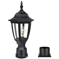 FUDESY Outdoor Post Light Pole Lantern Lighting Fixture with E26 Socket 3000K LED Edison Filament Bulb Included (Corded-Electric), Anti Corrosion Plastic Materials, Black, FDS2543B1