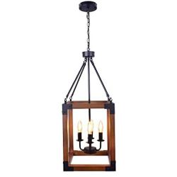 KOSTOMO Wood Chandelier Farmhouse Metal Ceiling Light Vintage Pendant Lighting Antique Retro Rustic Loft Lamp Vintage Pipe Sconce Kichen Decorative Light Fixtures