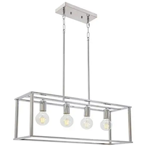 BONLICHT 4 Light Linear Chandeliers Chrome Modern Cage Kitchen Island Pendant Dining Room Light Fixture Hanging Farmhouse Ceiling Lamp for Bar Foyer Restaurant BONLICHT 4 Light Linear Chandeliers Chrome Modern Cage Kitchen Island Pendant Dining Room Light Fixture Hanging Farmhouse Ceiling Lamp for Bar Foyer Restaurant
