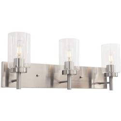 VINLUZ Vanity Bathroom Light Fixture Brushed Nickel 3 Lights Modern Wall Sconce Lighting with Clear Glass Shade Vintage Rustic Porch Wall Lamp Bedroom Living Room