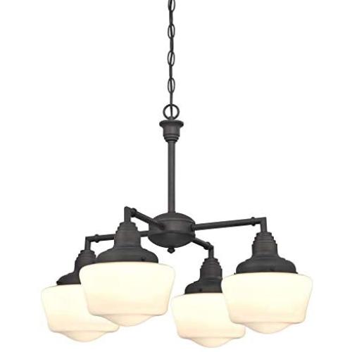 Westinghouse Lighting 6342000 Scholar Four-Light Indoor Convertible Chandelier/Semi-Flush Ceiling Fixture, Oil Rubbed Bronze Finish with White Opal Glass