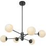 Lampundit Mid Century Modern 6 Light Chandelier, Matte Black Finish with Globe Glass Shade, Industrial Hanging Light Fixture for Living Room, Dining Room, Kitchen Island, Bulb Included, Dia 32.7 inch