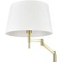 Light Society Lisona Tray Table Floor Lamp, Glass Shelf, Linen Shade with Brass Finish, Mid Century Modern Floor Lamp, Brass/White