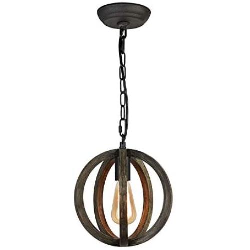 Farmhouse Chandelier Pendant Lighting Wooden Fixtures 9.8 Hanging Light for Kitchen Island, Hallway, Dining Room, Bedrooms, Handmade Spherical Cage 1 Light DOHOMER