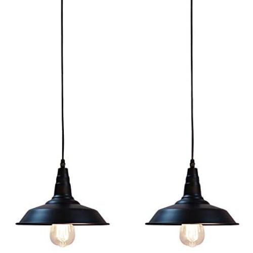 2 Pack Black Rustic Hanging Pendant Light Industrial Barn Ceiling Light Fixtures Kitchen Farmhouse Dining Room Warehouse Lighting