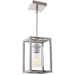 VINLUZ Pendant Lighting 1-Light Chrome Finished Square Modern Dining Room Lighting Fixture Hanging Ceiling with Clear Glass Shade Contemporary Mini Chandeliers Ceiling Lamp for Kitchen Island Hallway