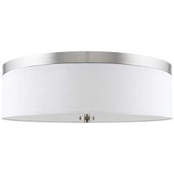 Kira Home Walker 20'' Large Mid-Century Modern 3-Light Flush Mount Ceiling Light, White Fabric Shade + Round Glass Diffuser, Brushed Nickel Finish