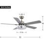 Indoor Ceiling Fan Light Fixtures - FINXIN Brushed Nickel Remote LED 52 Ceiling Fans For Bedroom,Living Room,Dining Room Including Motor,5-Blades,Remote Switch
