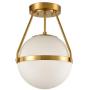 Mid Century Modern Globe Semi Flush Mount Ceiling Light Fixture,White Opal with Brass Finish,Living/Dinning Room