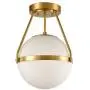 Mid Century Modern Globe Semi Flush Mount Ceiling Light Fixture,White Opal with Brass Finish,Living/Dinning Room