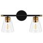 2-Light Vanity Lights Fixtures, Bathroom Lights Wall Mounted, Modern Wall Sconces Lighting, Matte Black Wall Light with Brass Accent Socket, Wall Lamp for Mirror Cabinets, Powder Room, Dressing Table