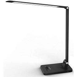 MEIKEE LED Desk Lamp, Aluminum Dimmable Table Lamp, 5 Lighting Models with 8 Brightness Levels, Touch Control and Memory Function, 30/60min Auto Timer, 5V/1A USB Charging Port, 12W, Black