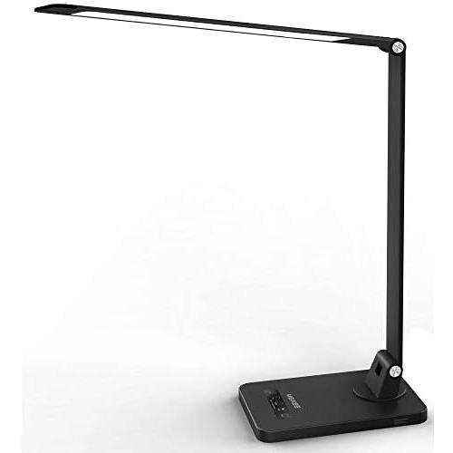 MEIKEE LED Desk Lamp, Aluminum Dimmable Table Lamp, 5 Lighting Models with 8 Brightness Levels, Touch Control and Memory Function, 30/60min Auto Timer, 5V/1A USB Charging Port, 12W, Black