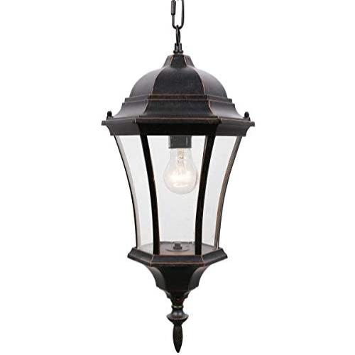 Goalplus Outdoor Pendant Light FIxture Bronze Hanging Porch Light Vintage Exterior Hanging Lantern with Clear Seeded Glass, 17 3/4'' High, IP44 Waterproof, LMSP4610-M