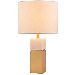 Amazon Brand – Rivet Mid-Century Modern Square Pillar Living Room Table Lamp With LED Light Bulb - 10.5 x 10.5 x 18 Inches, White Marble and Brass