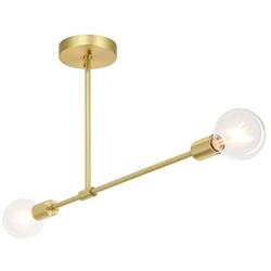 XiNBEi Lighting Semi Flush Mount Ceiling Light, Vintage Sputnik Satin Brass Close to Ceiling with 2 LED Bulb for Bedroom Living Room XB-SF1234-2-SB-G30