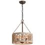 3-Light Distressed Wood Chandelier, Wooden Barrel Drum Design, Shabby Chic Hanging Pendant Ceiling Lighting