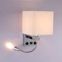 ALLOMN Bedside Wall Light, LED Reading Wall Lamp Modern Polished Chrome Wall Lamp with Adjustable Gooseneck Spotlight, Double Switches, with USB Port to Charge E27 (with USB, 1 PCS)