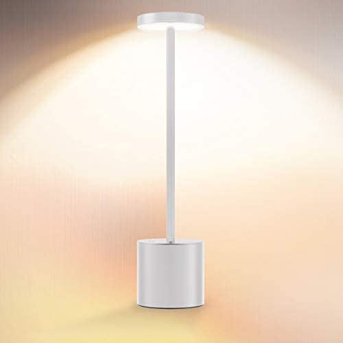 Cordless Table Lamp, LED Metal USB Rechargeable 2600mAh 2-Levels Brightness Night Light Desk Lamp Reading Lamp for Restaurant/Bedroom/Dormitory (Silver)
