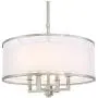 Glover Brushed Nickel Drum Pendant Chandelier 21'' Wide Modern Silver Organza White Linen Shade 4-Light Fixture for Dining Room House Island Entryway Bedroom Living Room - Possini Euro Design