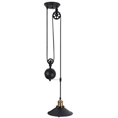 MorNon Rustic Pulley Pendant Light Adjustable Height Industrial Ceiling Hanging Light Indoor Edison Island Lamp for Dining Living Room Kitchen Hallway Foyer Farmhouse, One Light