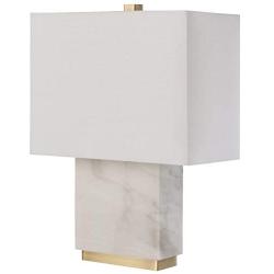 Amazon Brand – Rivet Mid-Century Modern Rectangle Living Room Table Lamp with LED Light Bulb, 17''H, White Marble and Brass