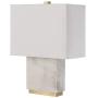 Amazon Brand – Rivet Mid-Century Modern Rectangle Living Room Table Lamp with LED Light Bulb, 17''H, White Marble and Brass