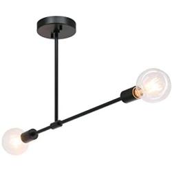 XiNBEi Lighting Semi Flush Light, 2 Light Semi Flush Mount Ceiling Light, Modern Sputnik Black Close to Ceiling with LED Bulb for Bedroom Living Room XB-SF1234-2-MBK-G30