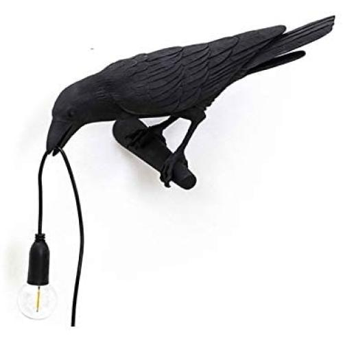 Designer Crow Bird Nordic Table Lamp/Wall Lamp,LED Modern Art Deco Bedside Decor Table Lamps/Wall Lamp for Living Room Resin Standing Bird Lighting for Bedroom, Office, College Dorm,right black wall