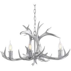 JONATHAN Y JYL6301C Eldora 26'' Adjustable Resin Antler 4-Light LED Chandelier Glam,Rustic,Cottage Dimmable, for Dining Room, Foyer, Bedroom, Silver