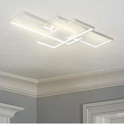 Leniure White Square LED Light Ceiling Lamp Chandelier Lighting Fixture 35'' Wide 22'' Deep 3'' High, Warm White 3000K