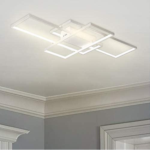 Leniure White Square LED Light Ceiling Lamp Chandelier Lighting Fixture 35'' Wide 22'' Deep 3'' High, Warm White 3000K