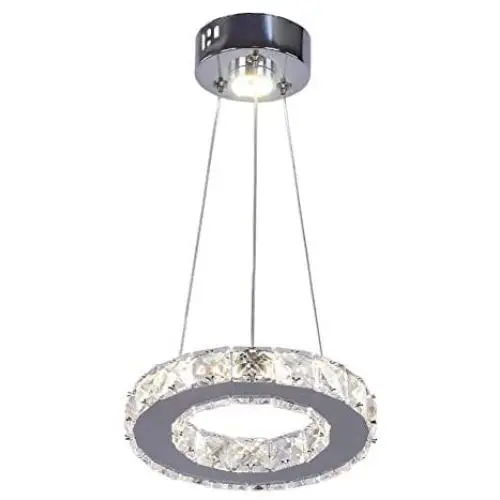 Modern Crystal Round Ring Chandelier Lighting LED Pendant Light Fixtures Adjustable Stainless Steel Ceiling Hanging Lamp for Living Room Dining Room Kitchen Island Hallway(Changeable )