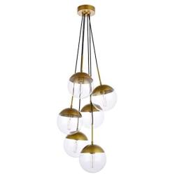 A1A9 Sphere Glass Pendant Lights with 6-Light, Modern Industrial Round Ball Globe Ceiling Light Fitting, E26 LED Chandelier Lamp Fixture for Kitchen Island, Bar, Dining Room, Counter, Cafe (Brass)