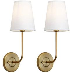 Pathson Industrial Wall Sconce with White Fabric Lamp Shade, 1-Light Vintage Indoor Wall Light Fixtures Suitable for Bedroom Living Room, Antique Brass Finish 2-Pack (Antique)