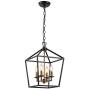 HUESLITE Farmhouse Chandelier, Vintage Foyer Lantern, 4 Light Pendant Light for Kitchen Island (Black+Gold)