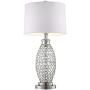 Modern Table Lamp Polished Metal Beaded Crystal White Drum Shade for Living Room Family Bedroom Bedside Office - Possini Euro Design